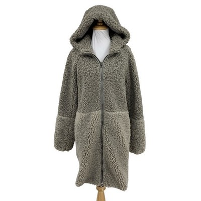 J Crew Coat Womens XS Extra Small Taupe Mixed Teddy Bear Sherpa Full Zip Hooded