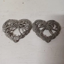 Vtg Rawcliffe Pewter Potpourri Cover Jar  Heart Ribbons 1989 + Another