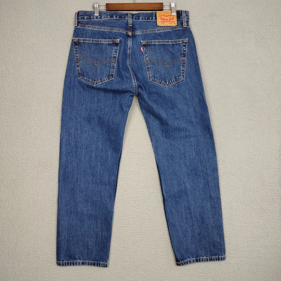 Levis 505 Jeans Mens 36x30 Blue Regular Fit Straight Leg Medium Wash Denim Pants - Image 2 of 4