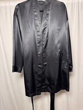 Victoria's Secret Short Satin Robe Womens One Size Fits Most Black Attached Belt