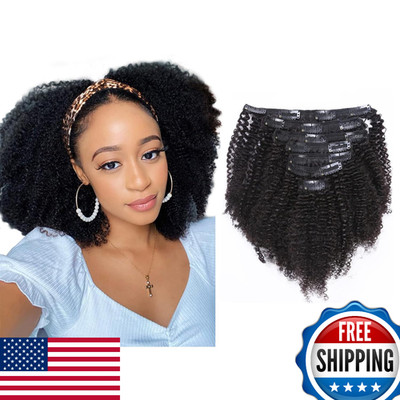 Afro Kinky Curly Clip-In Human Hair Extensions Brazilian Curly 4B 4C 8A Virgin N