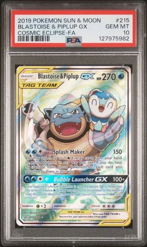 2019 POKEMON SUN & MOON COSMIC ECLIPSE FULL ART/BLASTOISE & PIPLUP GX PSA 10