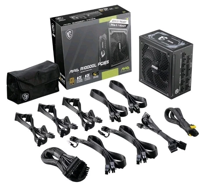 MSI MAG 1000W 80Plus Gold Internal ATX Power Supply MAGA1000GLPCIE5II - Image 3 of 4