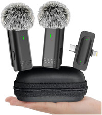 2 Pack Wireless Microphones for Iphone Android - Clip on Mini Microphone for Vid