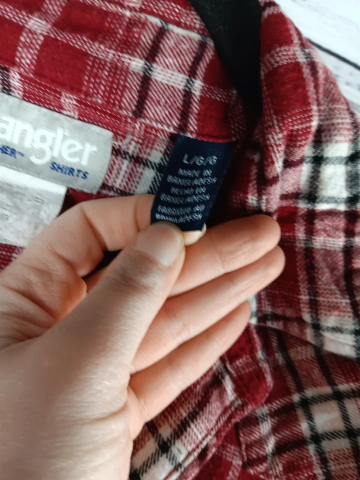  Wrangler Pearl Snap Plaid Shirt Men’s Large Red Tall Man Western  - Image 4 of 4