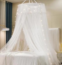 VETHIN Princess Bed Canopy for Girls Double Layer Sheer Mesh Dome Elegant Lace