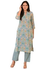 GoSriKi Women's Cotton Blend Straight Printed Kurta with Pant