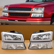 PREENEX Bumper Headlights for 03-06 Chevy Silverado 1500 2500 w LED DRL Chrome