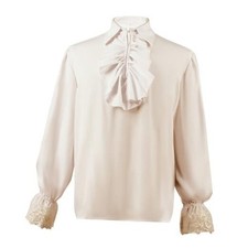 Mens Medieval Renaissance Pirate Shirt Ruffle Steampunk Victorian X-Large Beige