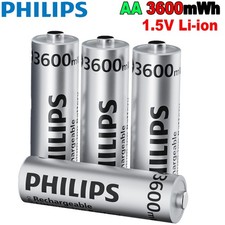 Philips 4Pcs 3600mWh 1.5V AA Lithium Rechargeable Batteries Double A Battery