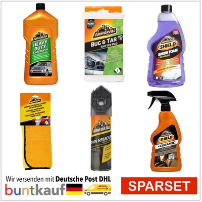 Armor All Autopflege Spar Set Shampoo Lederpflege Karosserieschaum Poliertuch