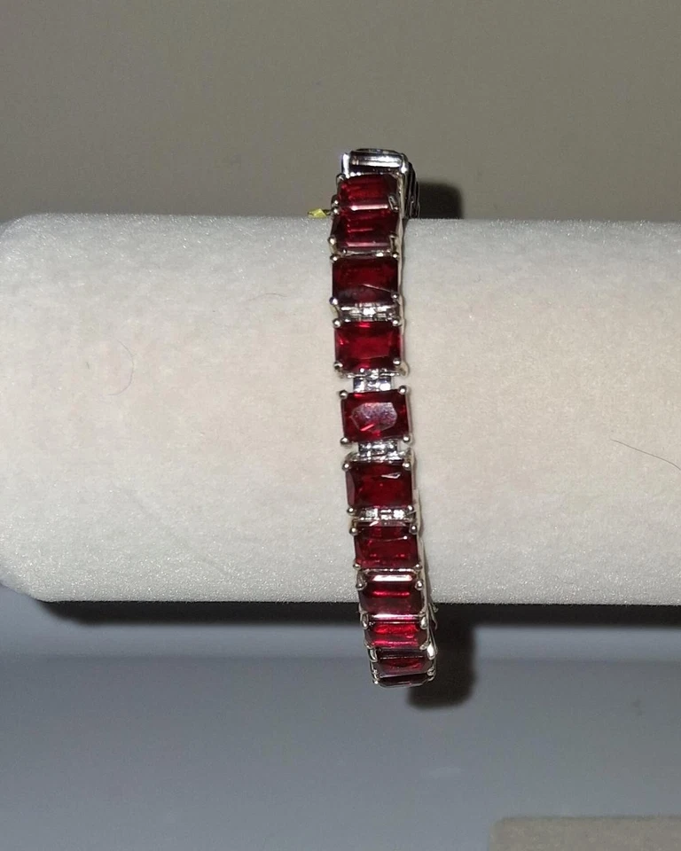Blazing red Quartz Bracelet Platinum overlay sterling Silver Nickel free 7.5in  - Image 3 of 3