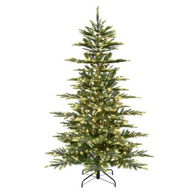 Puleo International 6.5' Pre-Lit Artificial Aspen Fir Tree 6ft 6in, Green