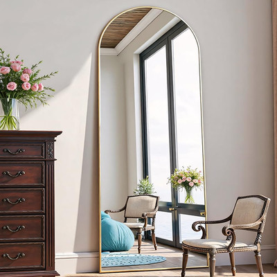 70'' Arched Full Length Mirror with Stand - Gold Aluminum Frame