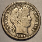 #2 Nicer Low Mintage fine++ 1907 S Barber Liberty Dime