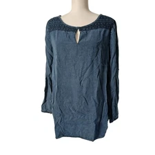 Esprit Embroidered Long Sleeve Denim Tunic Blouse US 14