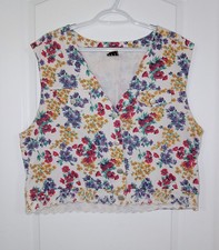 Vintage '80s '90s Ivy Womens Vest Sz Large Off White Floral Pattern 100% Cotton