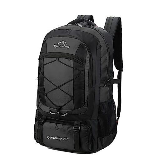 Hiking Backpack Waterproof Lightweight Durable 75L Large Capacity Travel Black-image