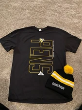 PITTSBURGH PENGUIN BLACK/GOLD T SHIRT/COOR LIGHT  CAP CAPTAIN MORGAN NEW