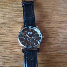 TOP BLUE Herren Armbanduhr Quarz Chronograph Datum Leder schwarz
