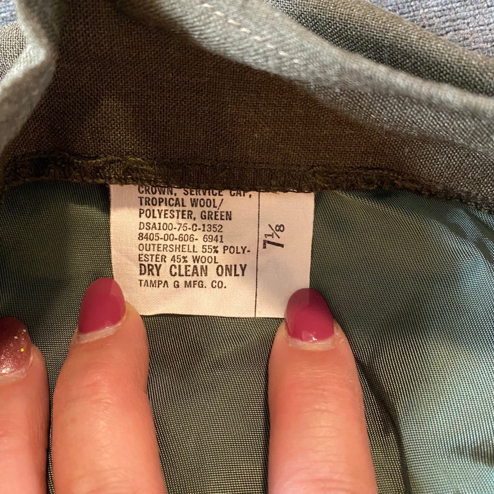 Vintage Military Tropical Wool Polyester Green Service Cap Hat 7 1/8 Vietnam era - Image 4 of 4