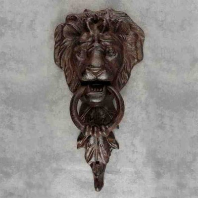 Cast Iron Rustic Lion Door Knocker Vintage Antique Style lions head front