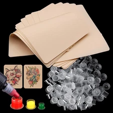 Tattoo Practice Skins w/ Ink Cups - 10 Double Sided Blank Skins 300 Ink Cap Kit