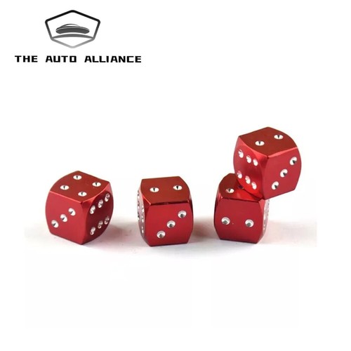 4PCS Red Metal Dice Wheel Valve Stem Tire Cap Trims For Car Truck Dust Cover - Picture 3 of 6