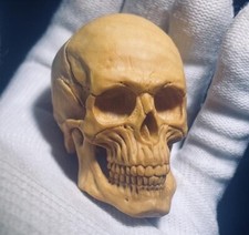 New Boxwood Carved Skull Statue Hand Carving Wooden Art Sculpture Decor