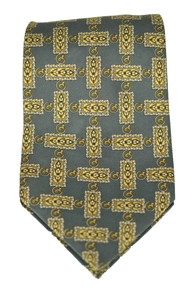 Gravata de Seda Estampada Geométrica Cinza e Dourada Valentino para Homens 56 x 4 in - Imagem 2 de 3