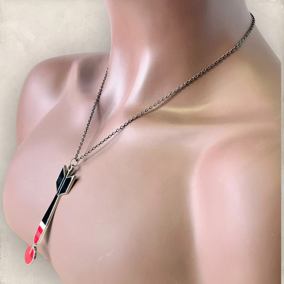 Collar Colgante Vintage Esmalte Misile o Bomba en Cadena, Tono Plata Oscuro Retro Foto 4 de 4