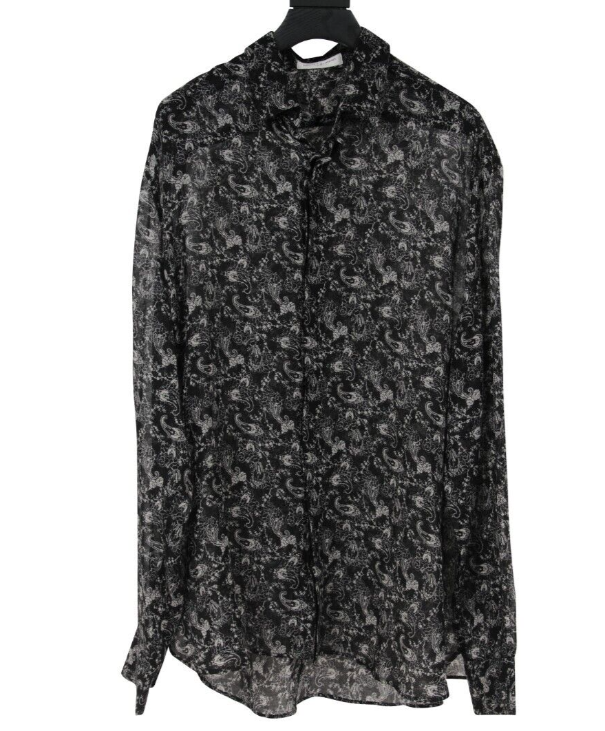 Camicia Saint Laurent uomo paisley con bottoni taglia 41 16 nera bianca lana lunga