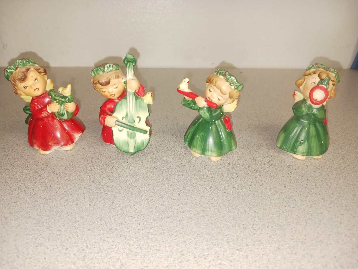 Vintage NAPCO 1956 3BX2381 Set of 4 Christmas NOEL Angel Girls
