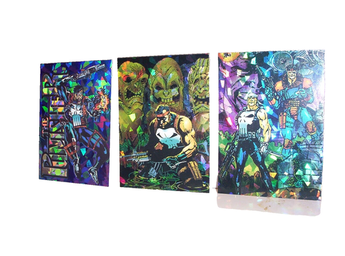 1992 THE PUNISHER GUTS & GUNPOWDER 3 INSERT PRISM CARD SET MARVEL WAR JOURNAL - 第 1/9 張圖片