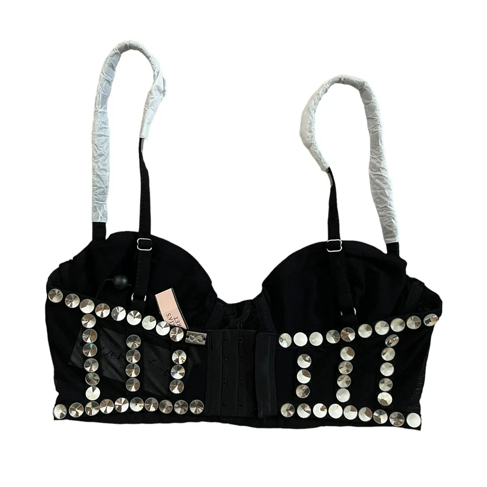 Sujetador Bustier For Love & Lemons Victorias Secret Jewel Cuentas Negro Talla XS NUEVO CON ETIQUETAS Foto 2 de 4