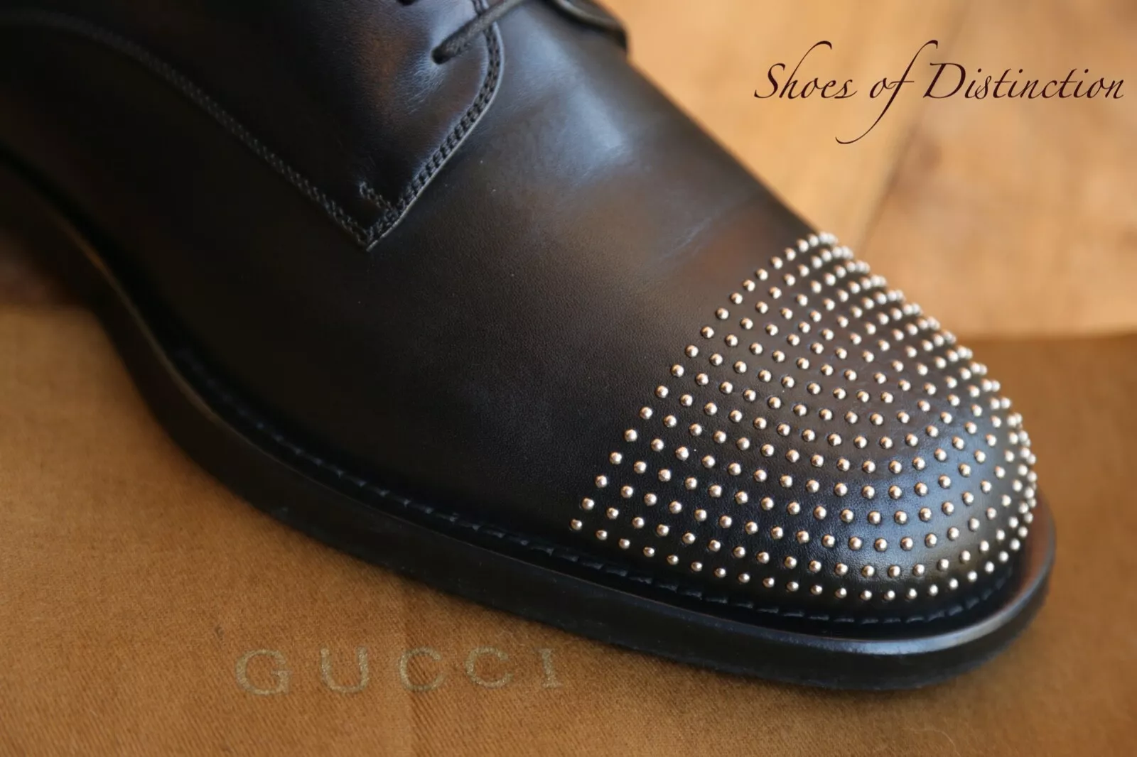 Chaussures derby Gucci argent clous cuir noir homme UK 9,5 US 10,5 EU 43,5
