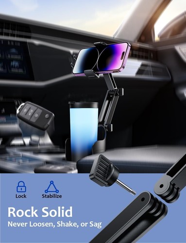 Car Cup Holder Phone Mount 2-in-1 Adjustable Universal for Smartphones in Black - Photo 7 sur 8