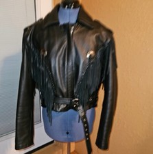  Hot Leather Thinsulate Motorcycle Fringed Zip Black Jacket  Xl