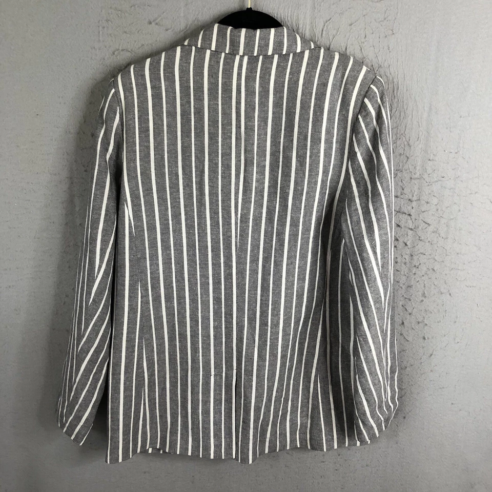 Chadwicks Linen Blazer Women 14 Gray White Striped Preppy Office Yacht Old Money - Image 3 of 4
