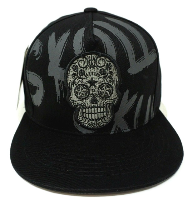 Death Skull Snapback Cap Hat Dia de los Muertos Skeleton Black Adult
