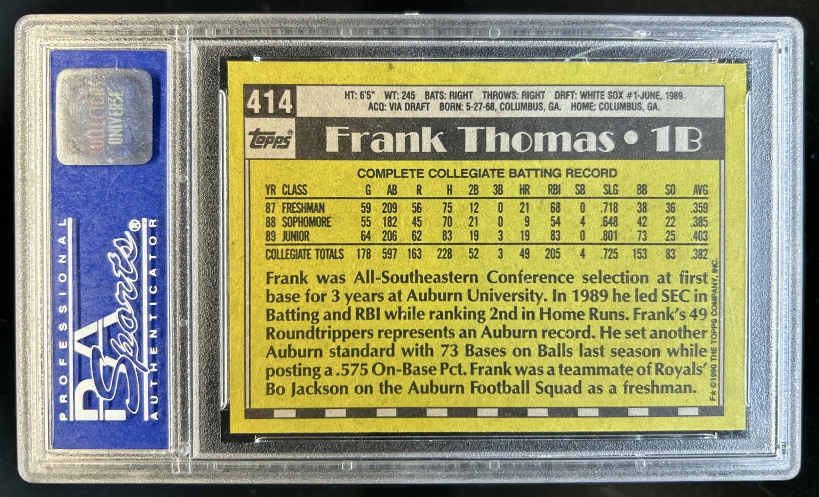 1990 Topps Frank Thomas - Debut #414 White Sox PSA 9 view 2