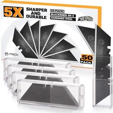 50-Pack Utility Knife Blades, Blackened SK-2 Razor Blades for Box Cutter Utility
