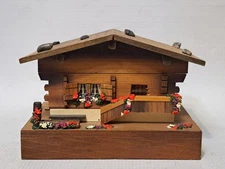 Vintage Swiss Chalet House Buhler Music Box Home Wood Jewelry Made Switzerland  