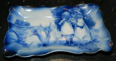 Antique Royal Bayreuth Blue Baby & Sister Miniature Tray 5.25'' x 3'' Excellent