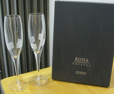 2x Rona Kristall 24% Bleikristall geometrisch mattiert quadratisch Sektflöten - verpackt