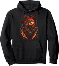 Mythical Black Dragon Breathing Fire Fantasy Mens Boys Kids Hoodie Size S-3XL