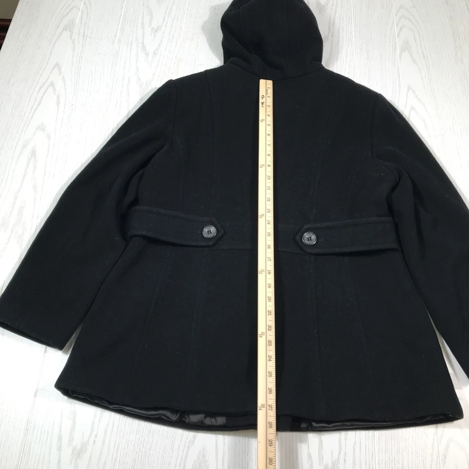 Abrigo Anne Klein Mezcla Lana Guisante Mujer XL Negro Doble Pecho Con Capucha Invierno Otoño Foto 3 de 4