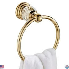 Glamorous Crystal Gold Towel Ring - Elegant Wall-Mounted Bathroom Holder & Rack