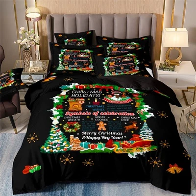 Weihnachtselemente Bettwäsche Set-06 Bettbezug + Kissenbezüge80x80 Geschenk FN - Bild 1 von 2