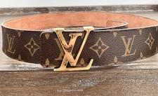 Louis Vuitton Monogram LV Initials Size 85/34 Gold Buckle Brown Leather Preowned